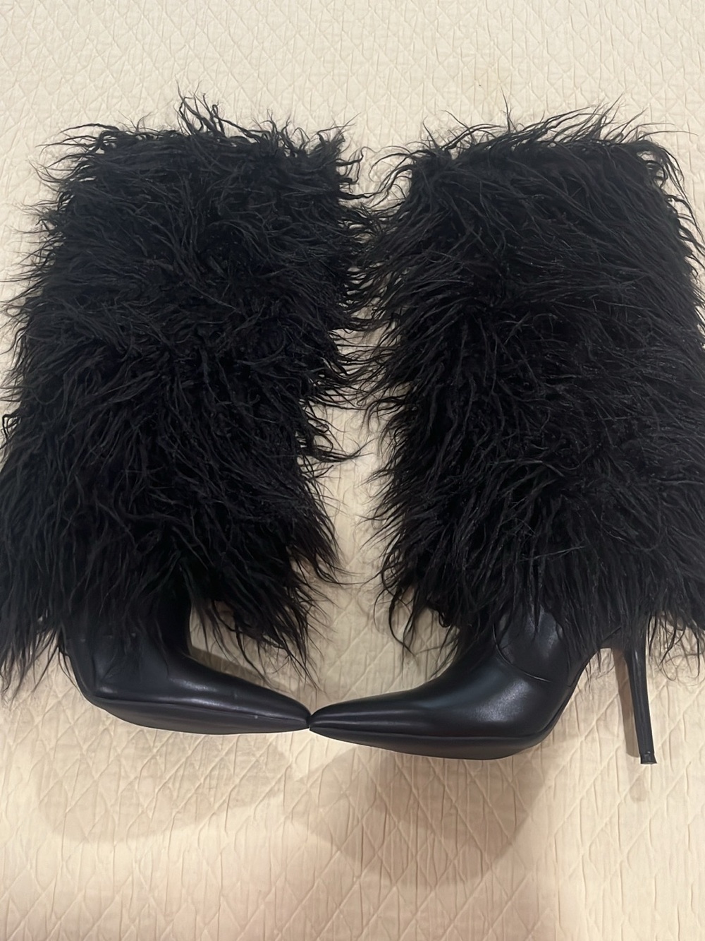 Black Faux-Fur Stiletto Boots - Women's Fashion Boots